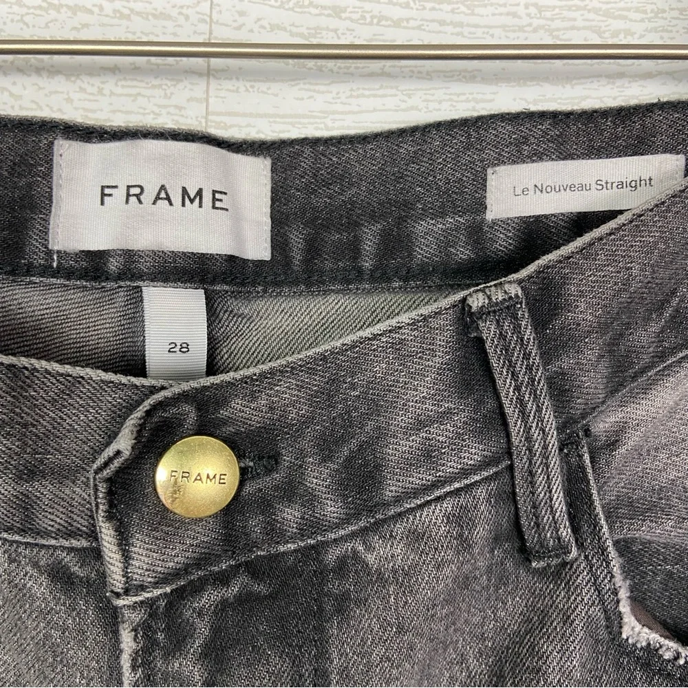 FRAME Le Nouveau High Waist Crop Straight Leg Jeans Black Gray Fade 28 - Picture 4 of 4